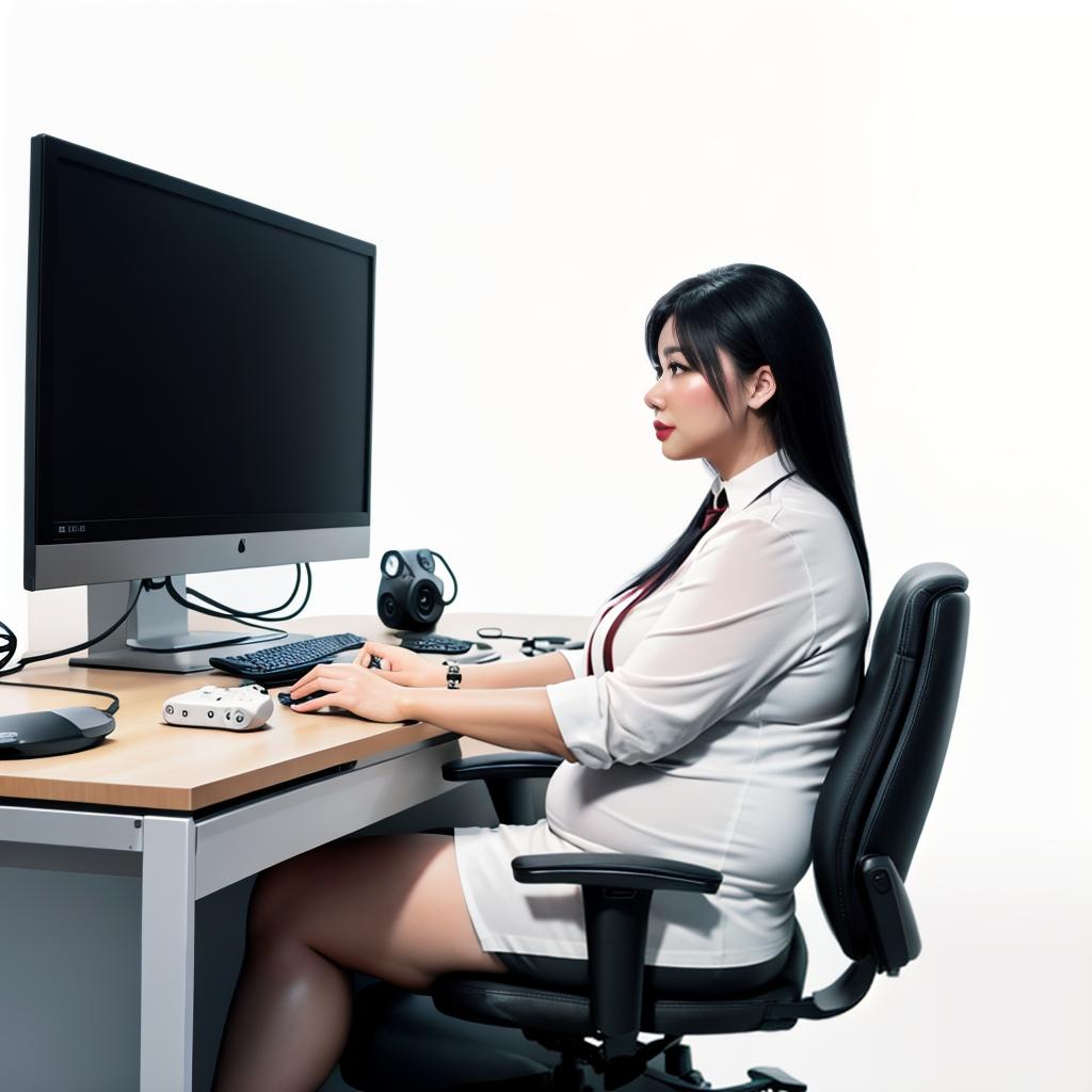  raccoon sitting in gaming chair front a computer on desktop, ((semi anthropomorphic)),(full body), tail, belly, sitting, fat, (chubby), (((white background))), solo, desktop, gaming chair, side view,  [[[clothes]]] hyperrealistic, full body, detailed clothing, highly detailed, cinematic lighting, stunningly beautiful, intricate, sharp focus, f/1. 8, 85mm, (centered image composition), (professionally color graded), ((bright soft diffused light)), volumetric fog, trending on instagram, trending on tumblr, HDR 4K, 8K