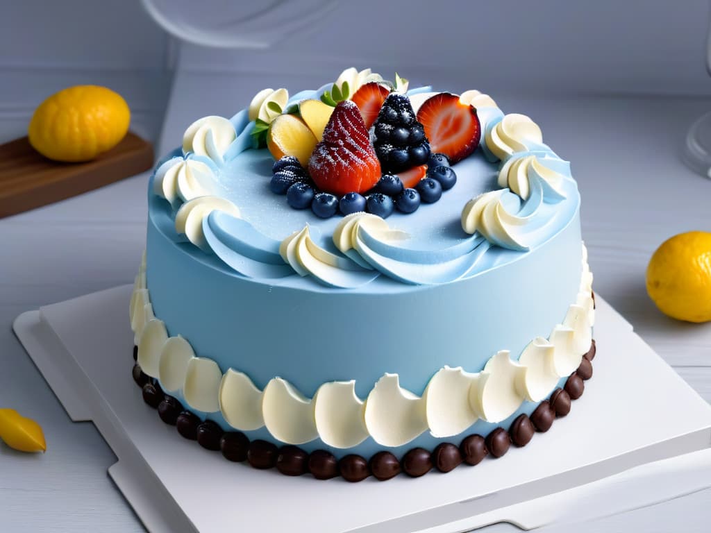  A photorealistic image of a modern, sleek 3D modeling software interface specifically designed for creating intricate and innovative pastry designs. The software is shown on a highresolution screen, displaying a detailed 3D model of a beautifully sculpted and realisticlooking cake with intricate decorations and textures. The user interface is intuitive, with advanced tools for manipulating shapes, colors, and textures, showcasing the power of technology in revolutionizing creative pastry design. hyperrealistic, full body, detailed clothing, highly detailed, cinematic lighting, stunningly beautiful, intricate, sharp focus, f/1. 8, 85mm, (centered image composition), (professionally color graded), ((bright soft diffused light)), volumetric fog, trending on instagram, trending on tumblr, HDR 4K, 8K