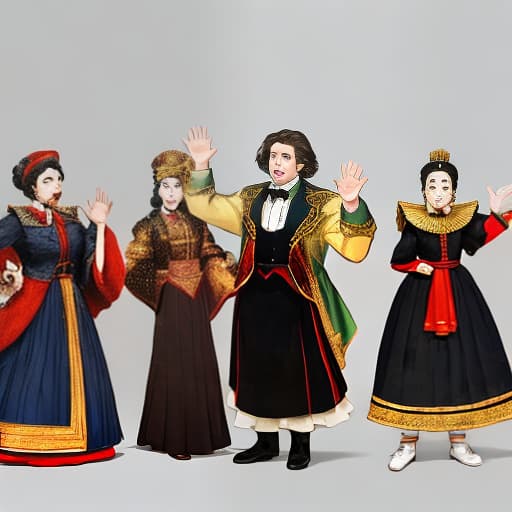  Opera characters, standing posture, hands raised flat T shape,