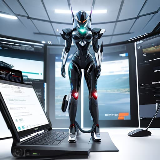  A futuristic robot hunched over a computer keyboard. Apply the Following Styles Comic hyperrealistic, full body, detailed clothing, highly detailed, cinematic lighting, stunningly beautiful, intricate, sharp focus, f/1. 8, 85mm, (centered image composition), (professionally color graded), ((bright soft diffused light)), volumetric fog, trending on instagram, trending on tumblr, HDR 4K, 8K