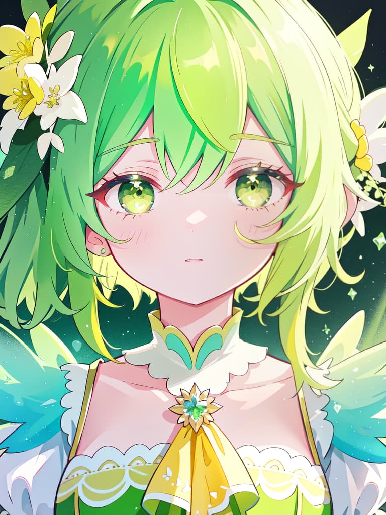  Yellow green hair character pop star, masterpiece, best quality,8k,ultra detailed,high resolution,an extremely delicate and beautiful,hyper detail