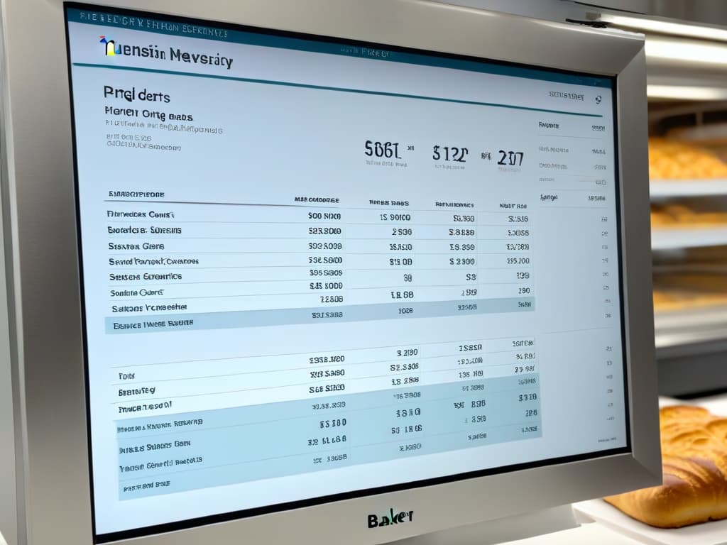  An ultradetailed, minimalist image of a sleek digital interface displaying various financial analytics and budget tracking tools specifically designed for a bakery or pastry shop. The interface features clean lines, muted colors, and intuitive graphs showing cost breakdowns, revenue trends, and budget comparisons. It exudes a professional and inspiring vibe, perfect for illustrating the key functions that every cost control application for bakeries should possess. hyperrealistic, full body, detailed clothing, highly detailed, cinematic lighting, stunningly beautiful, intricate, sharp focus, f/1. 8, 85mm, (centered image composition), (professionally color graded), ((bright soft diffused light)), volumetric fog, trending on instagram, trending on tumblr, HDR 4K, 8K