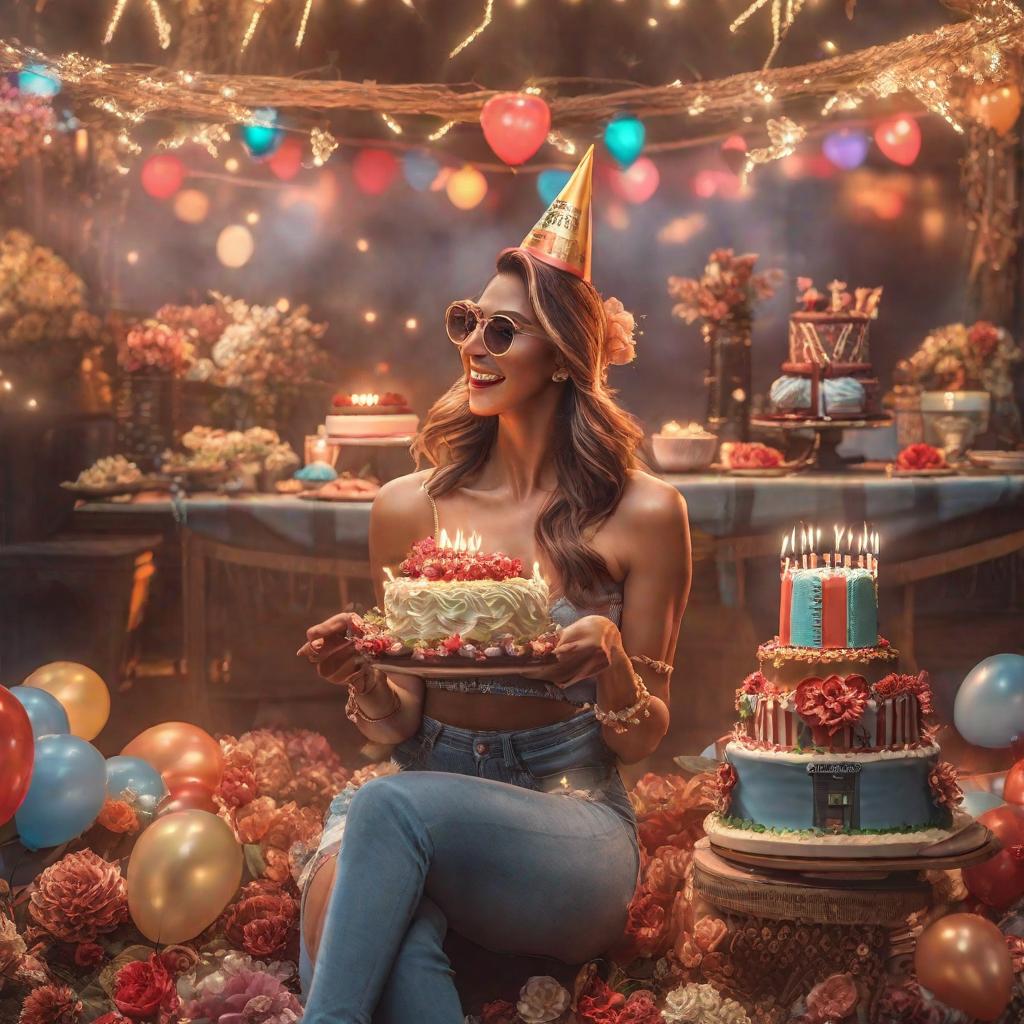  Happy birthday picture hyperrealistic, full body, detailed clothing, highly detailed, cinematic lighting, stunningly beautiful, intricate, sharp focus, f/1. 8, 85mm, (centered image composition), (professionally color graded), ((bright soft diffused light)), volumetric fog, trending on instagram, trending on tumblr, HDR 4K, 8K