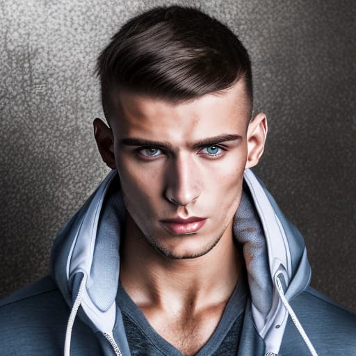 portrait+ style Russian queer fitness model brunette hunk dude face