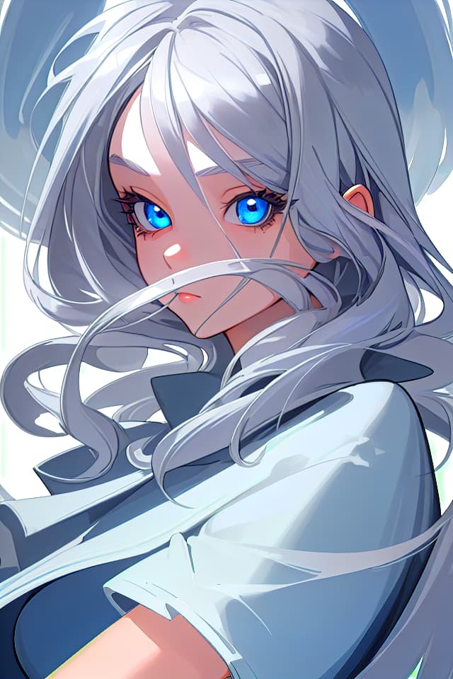  (Super beautiful girl) Illustration Style, Super Beautiful Girl, Masterpiece, Super Beautiful Silver Hair and Blue Eyes E, Posing, 8k, 16k, High Quality, High Quality