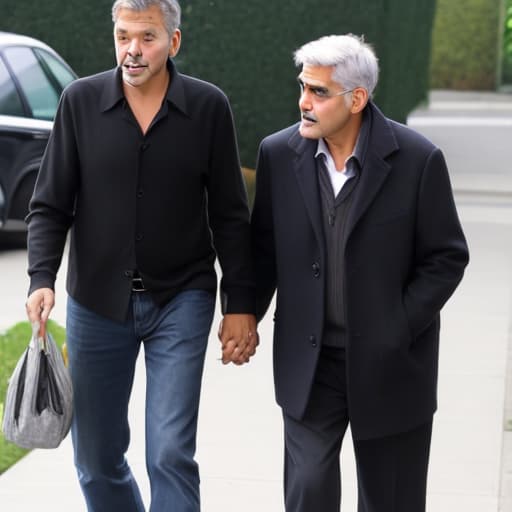  George clooney walking with very old woman