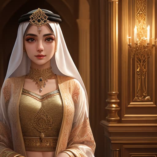  beautiful gorgeous European girl, arabian palace, arabian clothing, Concubine,. detailed skin, fine details, hyperdetailed, raytracing, subsurface scattering, diffused soft lighting, sharp focus, vivid