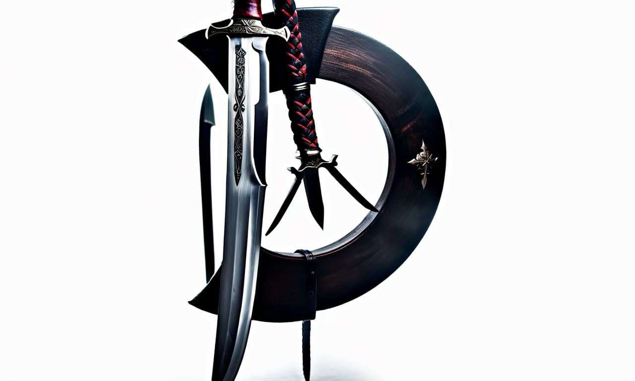  Knives in a circle and swords. hyperrealistic, full body, detailed clothing, highly detailed, cinematic lighting, stunningly beautiful, intricate, sharp focus, f/1. 8, 85mm, (centered image composition), (professionally color graded), ((bright soft diffused light)), volumetric fog, trending on instagram, trending on tumblr, HDR 4K, 8K