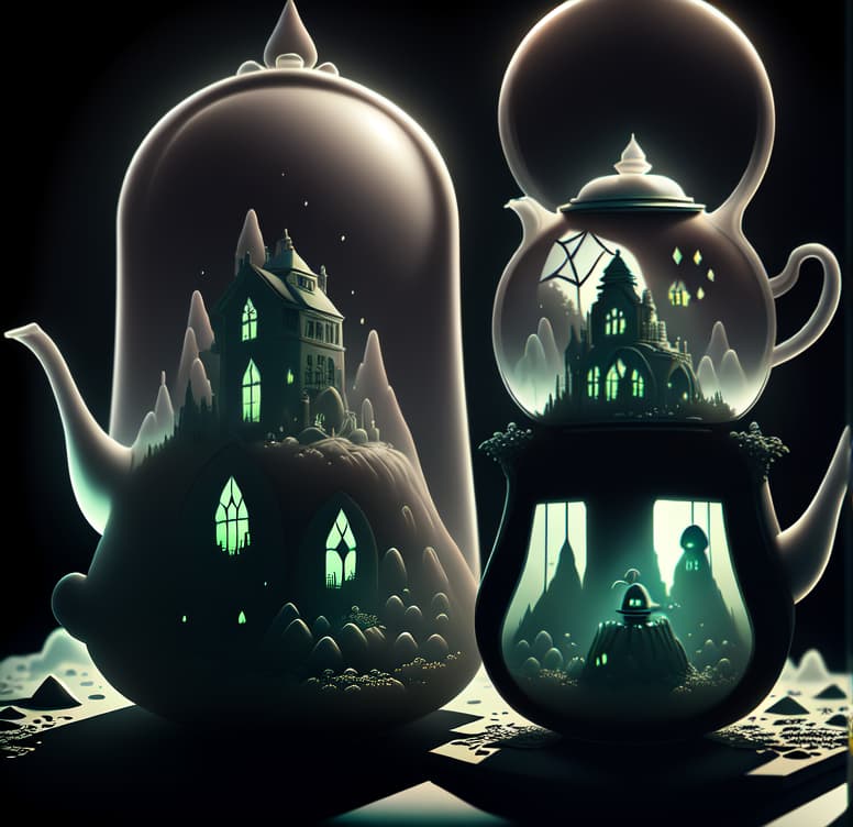 in OliDisco style Cinematic_photo; SPOOKY dreamscape a fully transparent SEE THROUGH Creepy_teapot_with_a_siniser_ghost_TRAPPED_INSIDE_TEAPOT; award winning, concept design, polycarbonate, visible spooky ghost interna