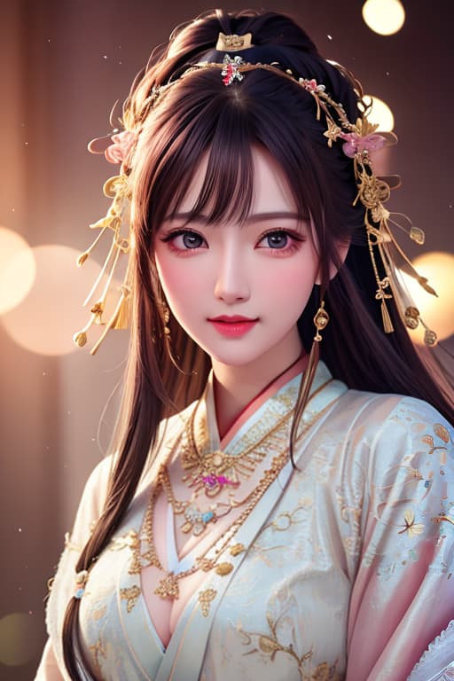  best quality, masterpiece, highres, 1girl,blush,(seductive smile:0.8),star shaped pupils,china hanfu,hair ornament,necklace, jewelry,Beautiful face,upon body, tyndall effect,photorealistic, dark studio, rim lighting, two tone lighting,(high detailed skin:1.2), 8k uhd, dslr, soft lighting, high quality, volumetric lighting, candid, Photograph, high resolution, 4k, 8k, Bokeh hyperrealistic, full body, detailed clothing, highly detailed, cinematic lighting, stunningly beautiful, intricate, sharp focus, f/1. 8, 85mm, (centered image composition), (professionally color graded), ((bright soft diffused light)), volumetric fog, trending on instagram, trending on tumblr, HDR 4K, 8K