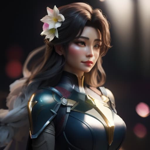  A superhero woman naked beautiful with flowers around her , hyperrealistic, high quality, highly detailed, cinematic lighting, intricate, sharp focus, f/1. 8, 85mm, (centered image composition), (professionally color graded), ((bright soft diffused light)), volumetric fog, trending on instagram, HDR 4K, 8K