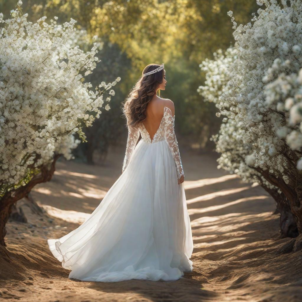  Estilo de realismo mágico, una chica joven con rizos plateados en cascada, adornada con un vestido de encaje blanco fluido, una tiara floral blanca que adorna su cabeza, camina a través de un bosque de alabastro verde musgo encantado, su séquito es compartido por un zorro ártico blanco, un conejo blanco paseando amigablemente a su lado, fotorrealista. calidad, técnica de acuarela suelta, pintura digital. hyperrealistic, full body, detailed clothing, highly detailed, cinematic lighting, stunningly beautiful, intricate, sharp focus, f/1. 8, 85mm, (centered image composition), (professionally color graded), ((bright soft diffused light)), volumetric fog, trending on instagram, trending on tumblr, HDR 4K, 8K