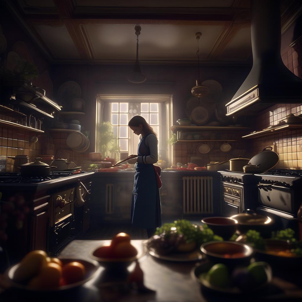  ["I miss my sister's cooking, it's my favourite."]. All the characters, masterpiece, best quality, symmetrical balance, beautiful surroundings, lots of details, detailed clothing, highly detailed, cinematic lighting, stunningly beautiful, intricate, sharp focus, f\/1. 8, 85mm, volumetric fog, HDR 4K, 8K