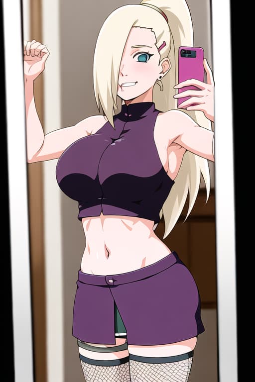  (yamanaka_ino:1.2), hair down,(masterpiece, best quality:1.2), illustration, absurdres, highres, extremely detailed,lower_body,fitting_room,masturbation,selfie,taking picture,cellphone depth of field, female pov, holding phone, looking at phone, mirror, navel, phone photo, background, reflection,legwear_garter,nurse,lying,tongue out,drooling,breast squeeze,Giddy face