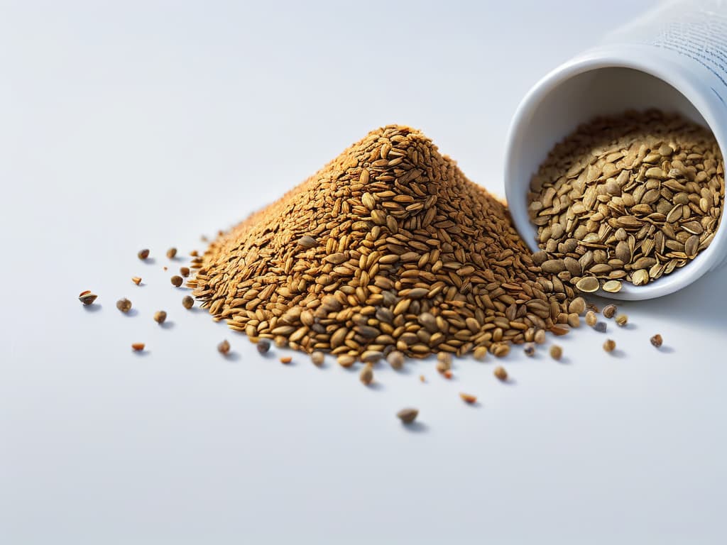  A highresolution, minimalist image of a scattering of chia and flax seeds on a sleek, modern white surface, with soft natural lighting casting gentle shadows, creating an elegant and visually appealing composition that complements the article's tone and topic. hyperrealistic, full body, detailed clothing, highly detailed, cinematic lighting, stunningly beautiful, intricate, sharp focus, f/1. 8, 85mm, (centered image composition), (professionally color graded), ((bright soft diffused light)), volumetric fog, trending on instagram, trending on tumblr, HDR 4K, 8K