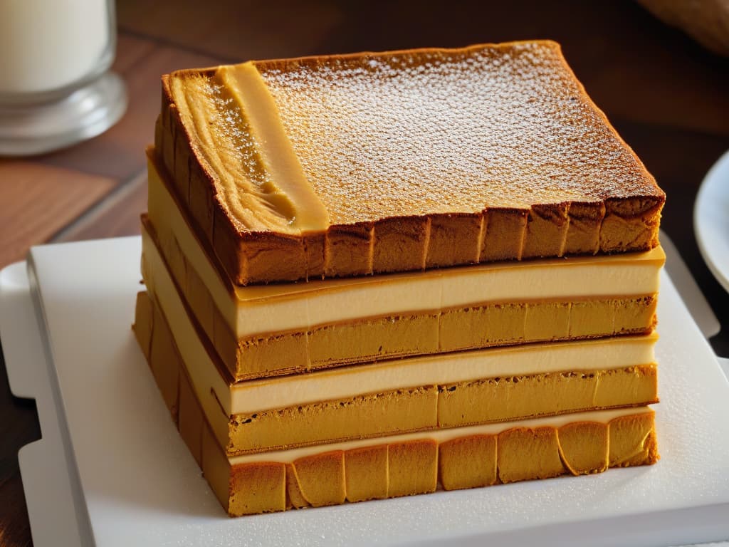  A closeup, ultradetailed image of a stack of freshly made panela, showcasing its goldenbrown hue and intricate texture. The panela pieces are neatly arranged on a sleek, modern white plate, with soft natural lighting casting subtle shadows to highlight the rough edges and crystallized grains of the unrefined sugar. The minimalistic composition focuses on the organic beauty and artisanal quality of panela, evoking a sense of authenticity and tradition in the context of traditional pastry making. hyperrealistic, full body, detailed clothing, highly detailed, cinematic lighting, stunningly beautiful, intricate, sharp focus, f/1. 8, 85mm, (centered image composition), (professionally color graded), ((bright soft diffused light)), volumetric fog, trending on instagram, trending on tumblr, HDR 4K, 8K