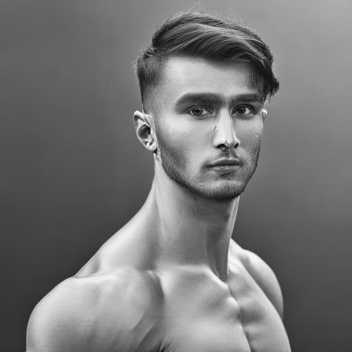 portrait+ style Russian queer fitness model brunette hunk dude face