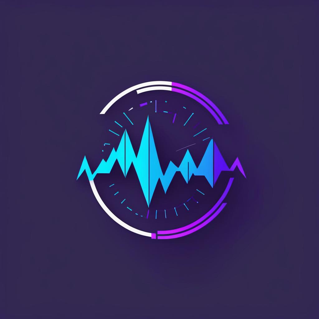  A minimalistic logo with a theme of a stock chart and arrow to the upside, colored blue and purple