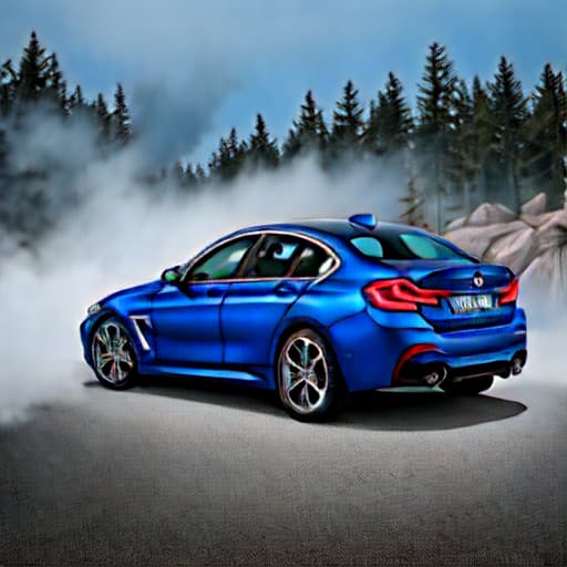  a dark blue BMW car hyperrealistic, full body, detailed clothing, highly detailed, cinematic lighting, stunningly beautiful, intricate, sharp focus, f/1. 8, 85mm, (centered image composition), (professionally color graded), ((bright soft diffused light)), volumetric fog, trending on instagram, trending on tumblr, HDR 4K, 8K