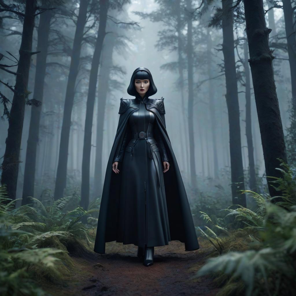  The gloomy, dark, and menacing forest from the cartoon. hyperrealistic, full body, detailed clothing, highly detailed, cinematic lighting, stunningly beautiful, intricate, sharp focus, f/1. 8, 85mm, (centered image composition), (professionally color graded), ((bright soft diffused light)), volumetric fog, trending on instagram, trending on tumblr, HDR 4K, 8K