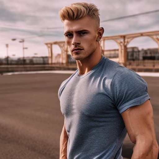 portrait+ style Russian queer fitness model blonde hunk dude face