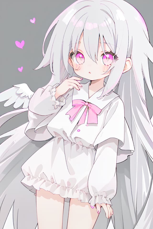  Gray hair Long Eye Pink Angel, Girl Cute, Hair Long Gray Hair