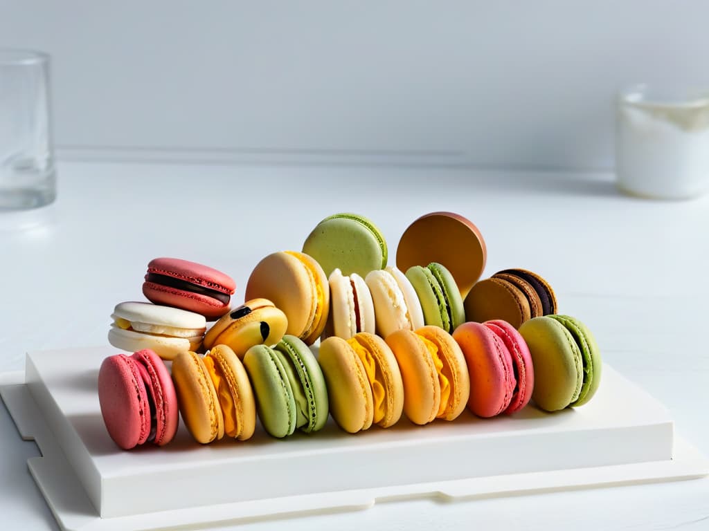  An 8k ultradetailed image of a pristine white marble kitchen countertop, elegantly adorned with a delicate array of colorful, perfectly shaped and textured healthy macarons. Each macaron showcases a unique hue derived from natural ingredients like matcha, beetroot, and turmeric, reflecting a harmonious blend of taste and nutrition. The soft pastel shades contrast beautifully against the white backdrop, evoking a sense of sophistication and healthconscious elegance. hyperrealistic, full body, detailed clothing, highly detailed, cinematic lighting, stunningly beautiful, intricate, sharp focus, f/1. 8, 85mm, (centered image composition), (professionally color graded), ((bright soft diffused light)), volumetric fog, trending on instagram, trending on tumblr, HDR 4K, 8K