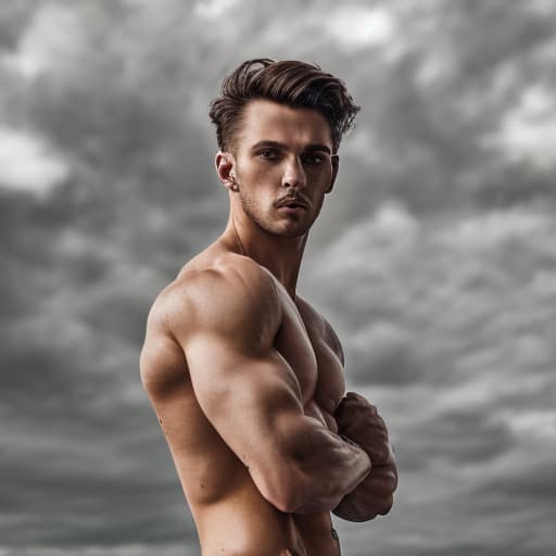 portrait+ style Russian queer fitness model brunette hunk dude face