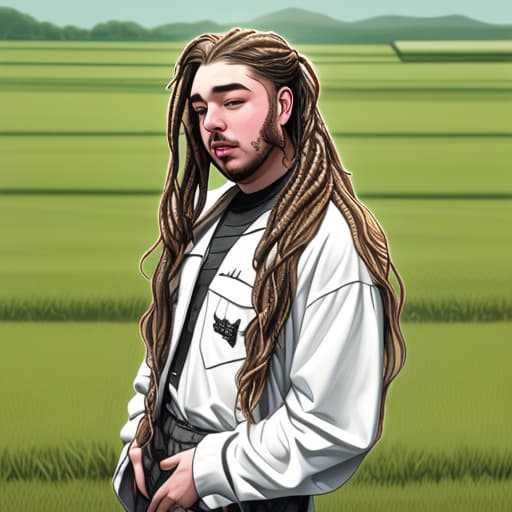  Post Malone standing in the field as a farmer