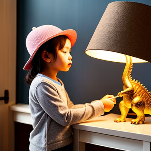  A girl buying a dinosaur lamp