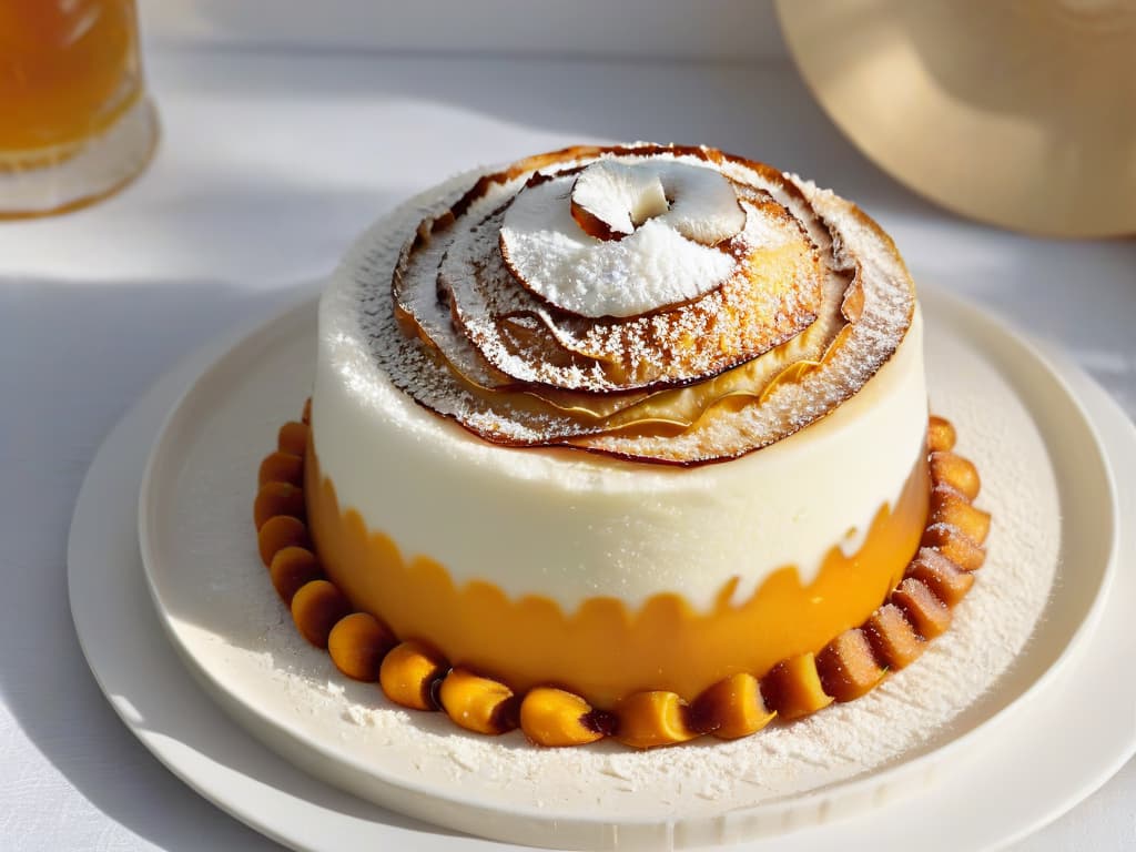  A closeup, ultradetailed image of a pristine white plate delicately displaying a stack of freshly made cocadas, showcasing their goldenbrown caramelized edges and moist coconut interior. The intricate texture of shredded coconut glistens under a soft, natural light, emphasizing the rich aroma and irresistible sweetness of the traditional coconut treat. Each cocada is perfectly shaped, inviting the viewer to savor the crispy exterior and chewy center, embodying the essence of this beloved dessert. hyperrealistic, full body, detailed clothing, highly detailed, cinematic lighting, stunningly beautiful, intricate, sharp focus, f/1. 8, 85mm, (centered image composition), (professionally color graded), ((bright soft diffused light)), volumetric fog, trending on instagram, trending on tumblr, HDR 4K, 8K