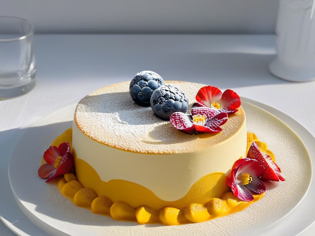  A closeup, ultradetailed image of a colorful, intricately decorated multisensory dessert, showcasing various textures, layers, and vibrant hues that evoke a sense of inclusivity and creativity. The dessert is artfully presented on a simple, elegant white plate, with delicate garnishes and edible flowers adding a touch of sophistication. The image captures the essence of inclusivity and multisensorial experience in the world of pastry, inviting the viewer to appreciate the beauty and complexity of creating desserts that cater to all senses. hyperrealistic, full body, detailed clothing, highly detailed, cinematic lighting, stunningly beautiful, intricate, sharp focus, f/1. 8, 85mm, (centered image composition), (professionally color graded), ((bright soft diffused light)), volumetric fog, trending on instagram, trending on tumblr, HDR 4K, 8K