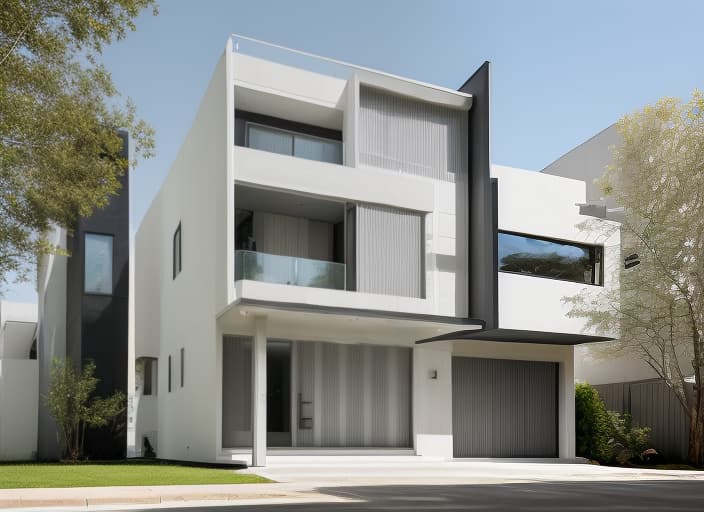  Street view of the house, modern architectural style, aluminum doors, white and dark gray tones, rendered with beautiful bright daylight
