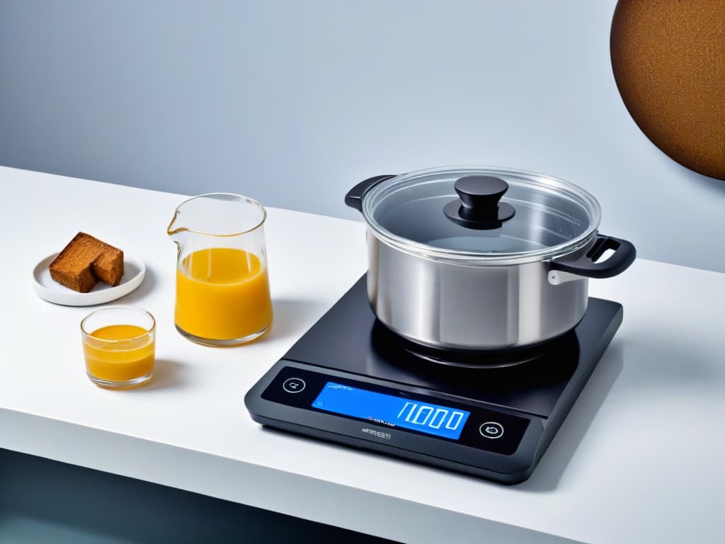  An ultradetailed 8k image of a sleek, modern kitchen countertop filled with hightech baking gadgets like a precision digital scale, a futuristic looking mixer, and a stateoftheart induction cooktop. The countertop is immaculately clean, showcasing the perfect marriage of technology and culinary artistry in a minimalistic and professional setting. hyperrealistic, full body, detailed clothing, highly detailed, cinematic lighting, stunningly beautiful, intricate, sharp focus, f/1. 8, 85mm, (centered image composition), (professionally color graded), ((bright soft diffused light)), volumetric fog, trending on instagram, trending on tumblr, HDR 4K, 8K