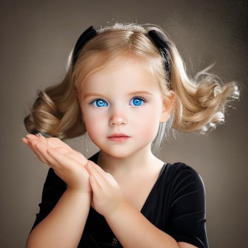 portrait+ style Very Cute little blond hair female wearing a black dress as a genie that likes me and is very little at 5 and looks young