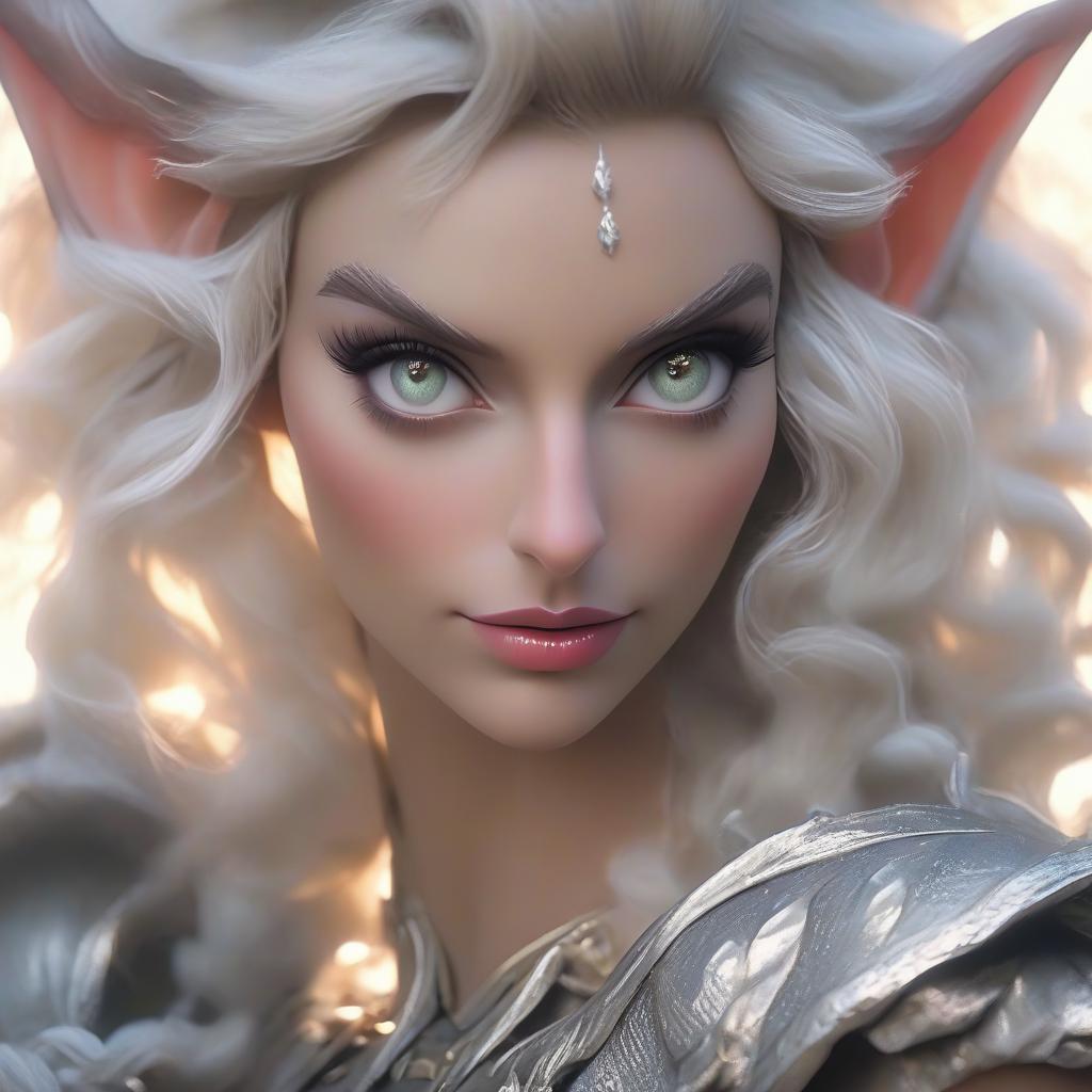  A beautiful blonde elf with silver wavy hair and plump lips. [Preview Abstract] Translate user prompt:The beautiful blonde elf with silver wavy hair and plump lips. [Translation] A beautiful blonde elf with silver wavy hair and plump lips. hyperrealistic, full body, detailed clothing, highly detailed, cinematic lighting, stunningly beautiful, intricate, sharp focus, f/1. 8, 85mm, (centered image composition), (professionally color graded), ((bright soft diffused light)), volumetric fog, trending on instagram, trending on tumblr, HDR 4K, 8K