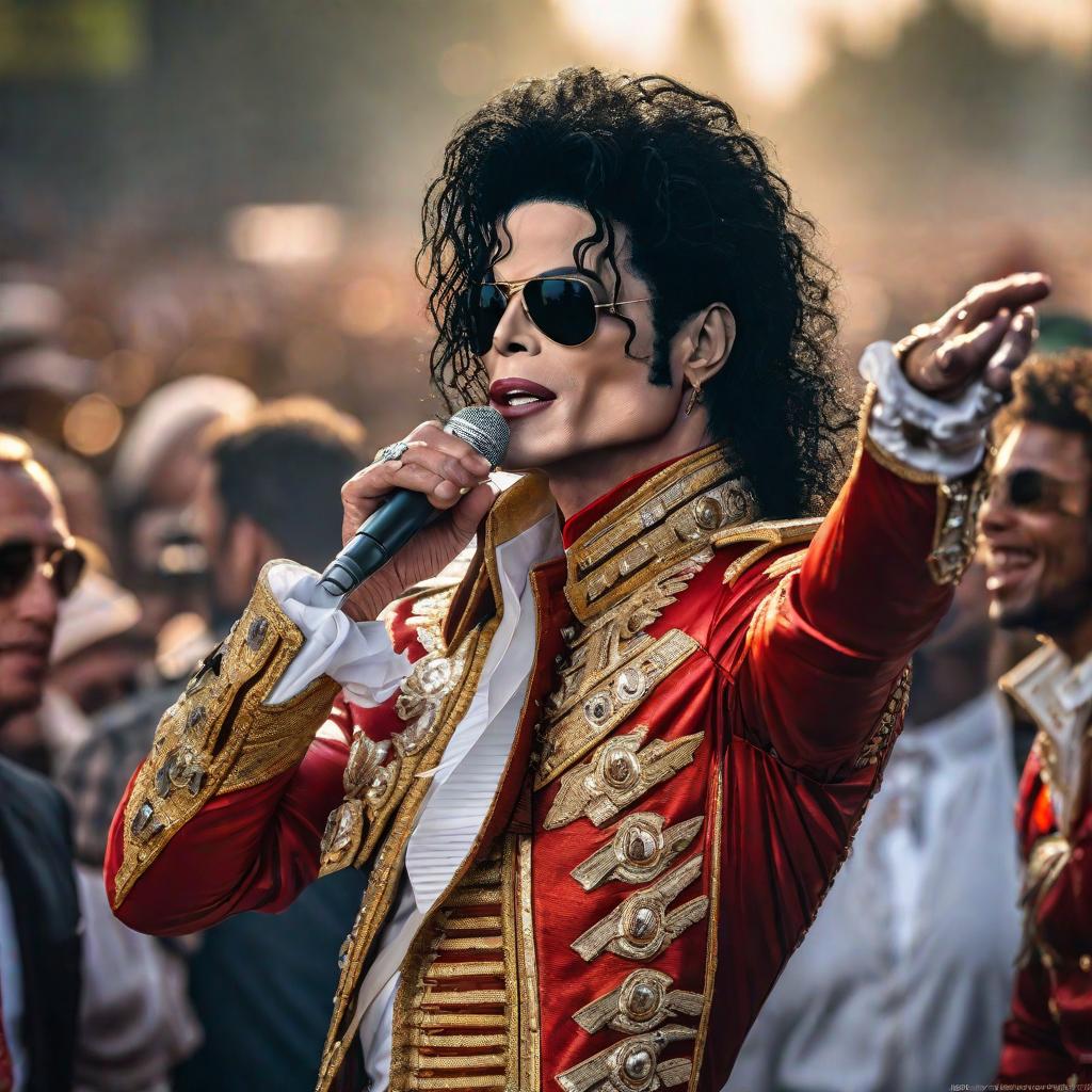  Michael Jackson sigue vivo hyperrealistic, full body, detailed clothing, highly detailed, cinematic lighting, stunningly beautiful, intricate, sharp focus, f/1. 8, 85mm, (centered image composition), (professionally color graded), ((bright soft diffused light)), volumetric fog, trending on instagram, trending on tumblr, HDR 4K, 8K