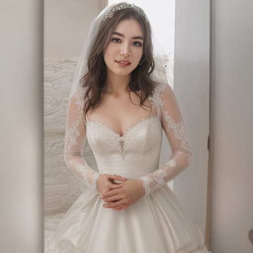  Wearing (wedding dress:1.4) , white skin, masterpiece, best quality, sharp focus, natural lighting, shadow, (((photorealistic))), octane render, HDR, 8k, high contrast