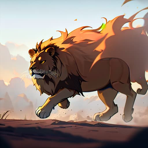  (A lion chasing the rat instead of chasing bufflo), anime, highly detailed, 4k, high quality, trending on art station hyperrealistic, full body, detailed clothing, highly detailed, cinematic lighting, stunningly beautiful, intricate, sharp focus, f/1. 8, 85mm, (centered image composition), (professionally color graded), ((bright soft diffused light)), volumetric fog, trending on instagram, trending on tumblr, HDR 4K, 8K