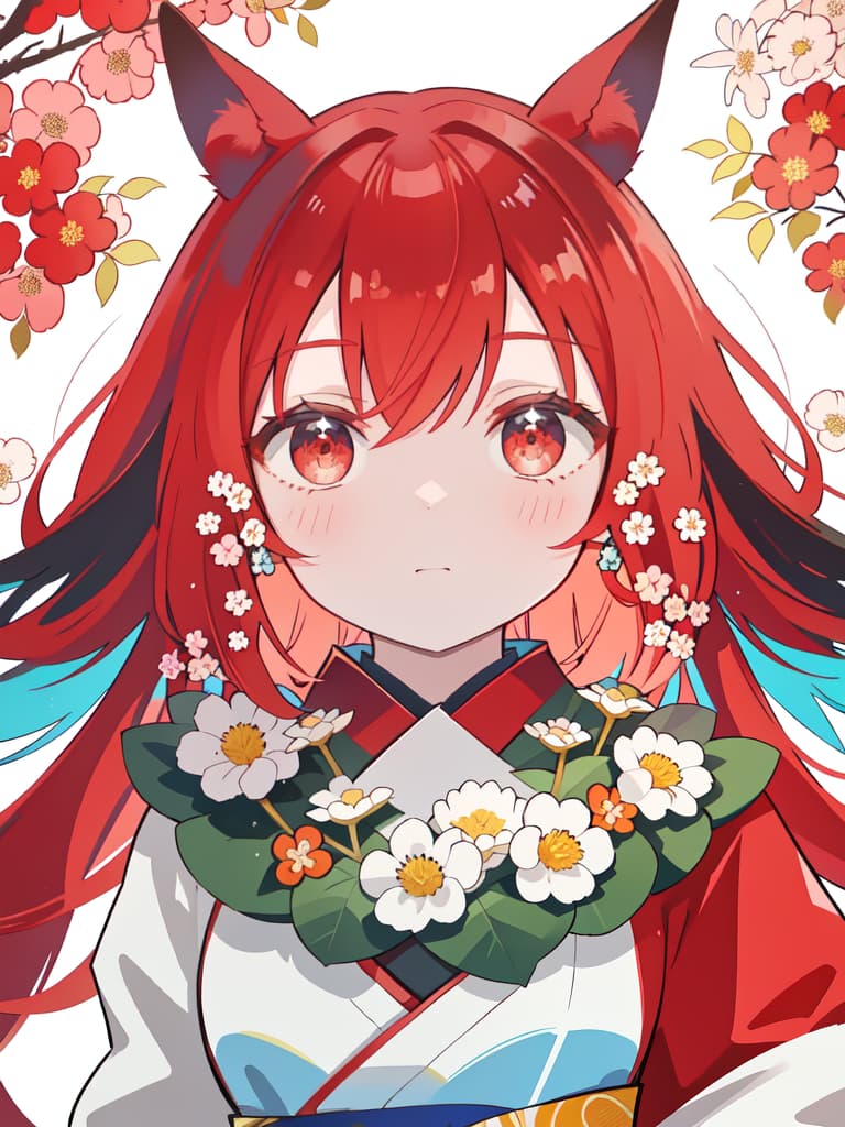  Red hair, horse ears, no ears, earth eyes, horses, kimonos, masterpiece, best quality,8k,ultra detailed,high resolution,an extremely delicate and beautiful,hyper detail