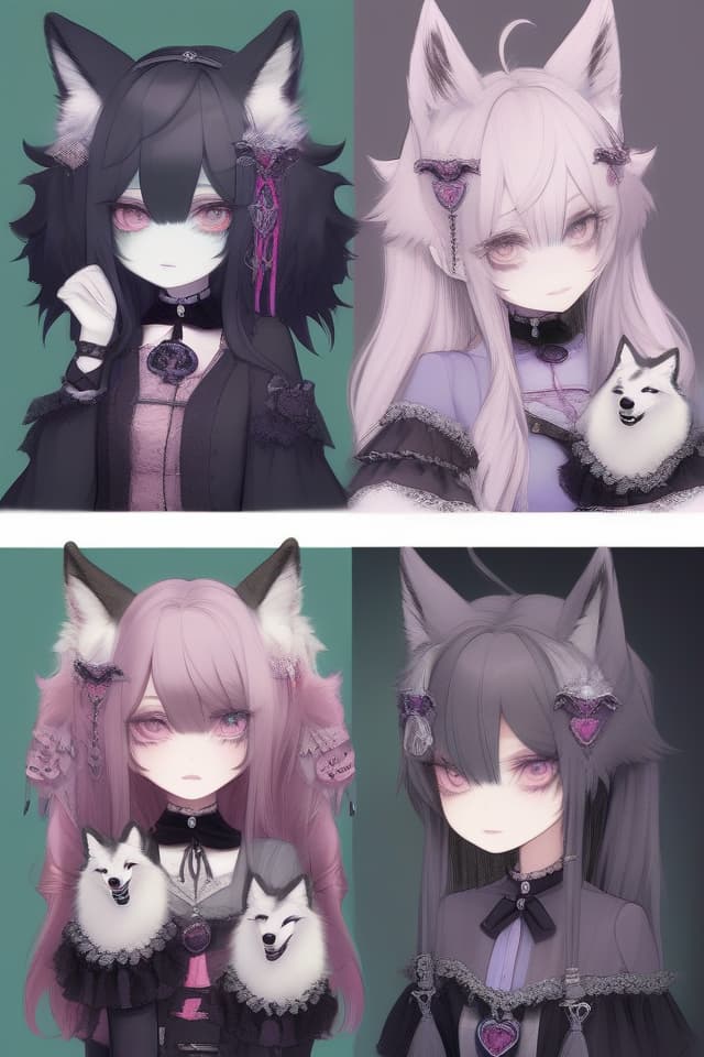  Beast ears, twins, wolf beasts, good friends, cute sisters, gothic loli