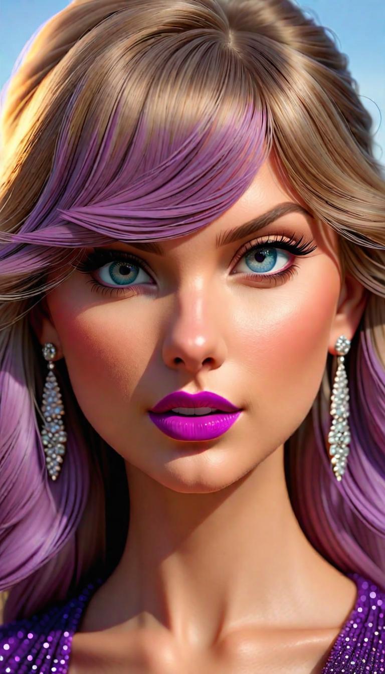  Professional 3D model of Taylor Swift wearing purple spandex . Rendered with Octane, the model is highly detailed,dramatic lighting. hyperrealistic, full body, detailed clothing, highly detailed, cinematic lighting, stunningly beautiful, intricate, sharp focus, f/1. 8, 85mm, (centered image composition), (professionally color graded), ((bright soft diffused light)), volumetric fog, trending on instagram, trending on tumblr, HDR 4K, 8K