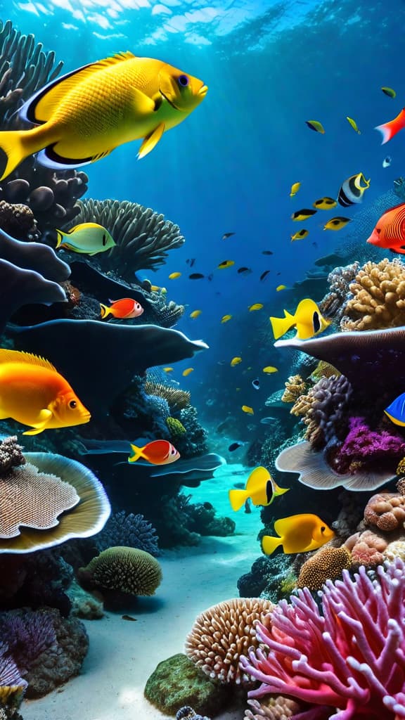  A vibrant coral reef teeming with colorful fish and marine life. hyperrealistic, full body, detailed clothing, highly detailed, cinematic lighting, stunningly beautiful, intricate, sharp focus, f/1. 8, 85mm, (centered image composition), (professionally color graded), ((bright soft diffused light)), volumetric fog, trending on instagram, trending on tumblr, HDR 4K, 8K