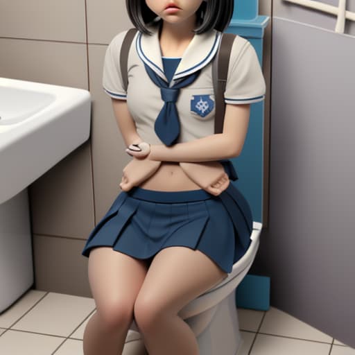  school girl pooping stomach ache on toilet