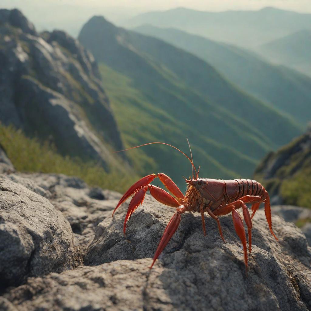  crayfish whistles on the top of the mountain, cute, hyper detail, full HD hyperrealistic, full body, detailed clothing, highly detailed, cinematic lighting, stunningly beautiful, intricate, sharp focus, f/1. 8, 85mm, (centered image composition), (professionally color graded), ((bright soft diffused light)), volumetric fog, trending on instagram, trending on tumblr, HDR 4K, 8K