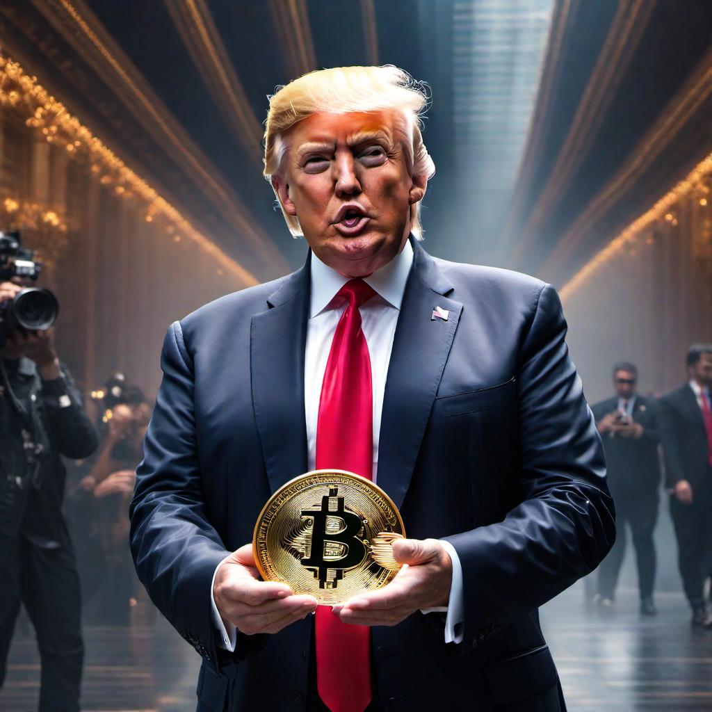  Donald trump with bitcoin hyperrealistic, full body, detailed clothing, highly detailed, cinematic lighting, stunningly beautiful, intricate, sharp focus, f/1. 8, 85mm, (centered image composition), (professionally color graded), ((bright soft diffused light)), volumetric fog, trending on instagram, trending on tumblr, HDR 4K, 8K