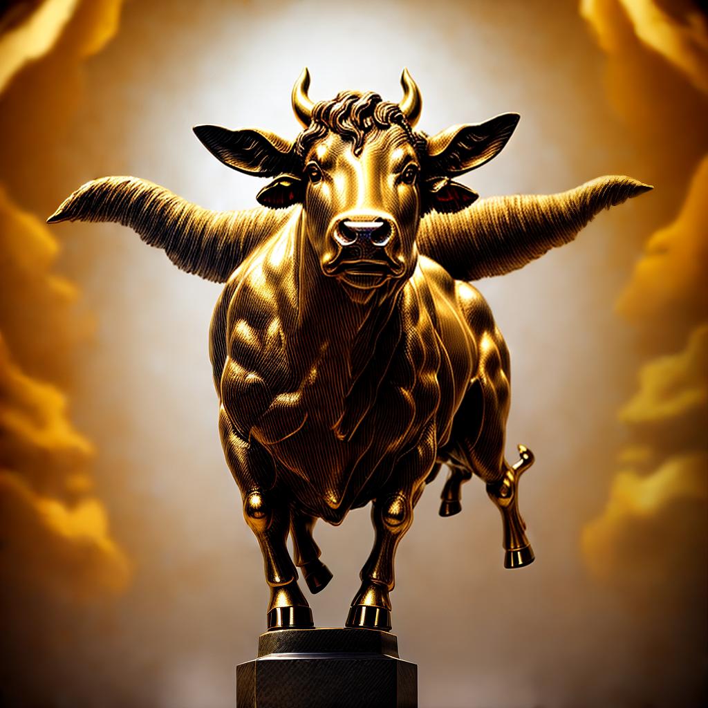  golden statue of a super cow, best quality, masterpiece