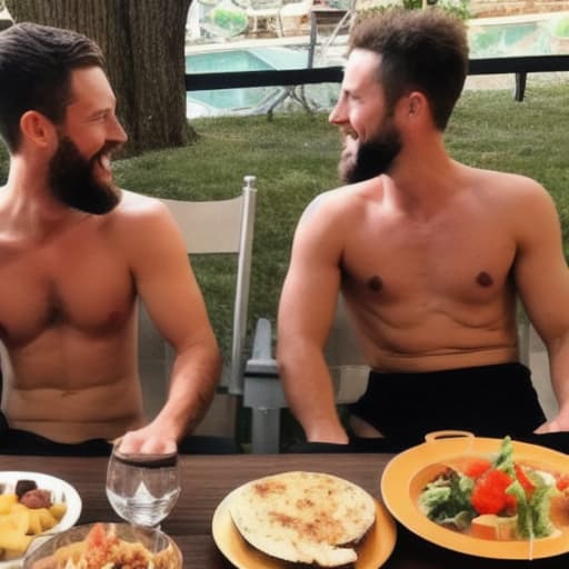  Two handsome guys were naked and served real food to the guests.