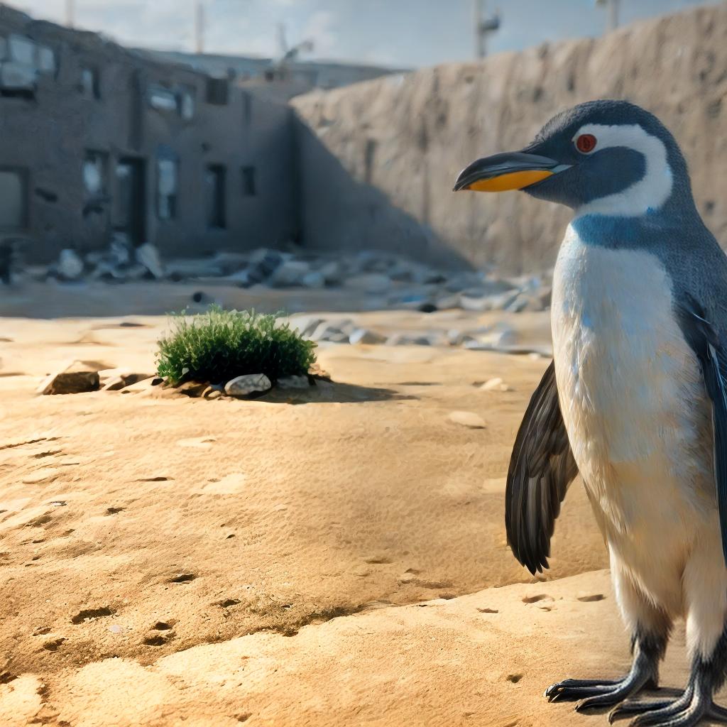  a pinguin in a futuristic city, best quality, ultrahigh resolution, highly detailed, (sharp focus), masterpiece, (centered image composition), (professionally color graded), ((bright soft diffused light)), trending on instagram, trending on tumblr, HDR 4K