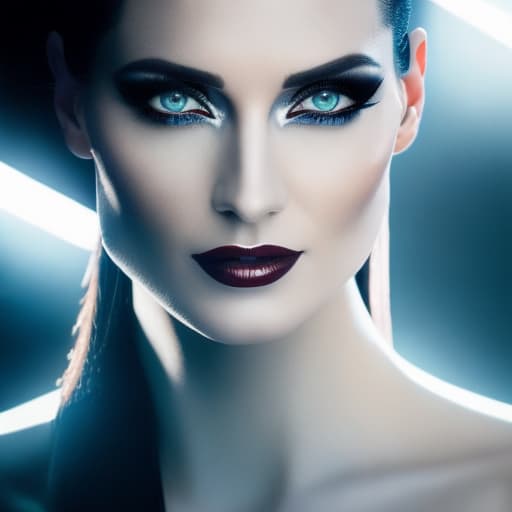 dvarchmodern ultra realistic close up portrait ((beautiful pale cyberpunk female with heavy black eyeliner)), blue eyes, shaved side haircut, hyper detail, cinematic lighting, magic neon, dark red city, Canon EOS R3, nikon, f/1.4, ISO 200, 1/160s, 8K, RAW, unedited, symmetrical balance, in-frame, 8K hyperrealistic, full body, detailed clothing, highly detailed, cinematic lighting, stunningly beautiful, intricate, sharp focus, f/1. 8, 85mm, (centered image composition), (professionally color graded), ((bright soft diffused light)), volumetric fog, trending on instagram, trending on tumblr, HDR 4K, 8K